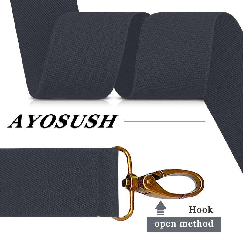 AYOSUSH Vintage Suspenders for Men Heavy Duty 4 Snap Hooks for Belt Loops Adjustable X Back (Dark Grey 2, One Size) - Image 4